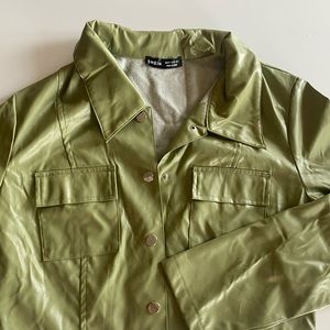 Green Cropped Leather Jacket